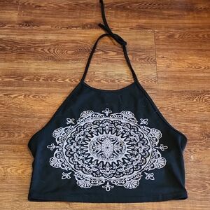 SHEIN Black and White Mandala Crop Top